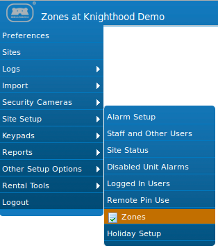 Zone menu. 